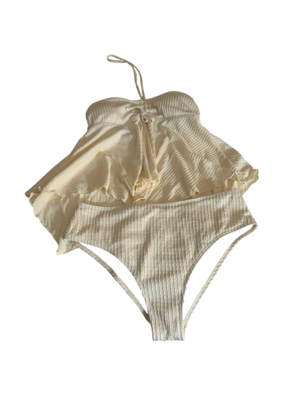 SHEIN Cream Ribbed Flounce Bikini Set